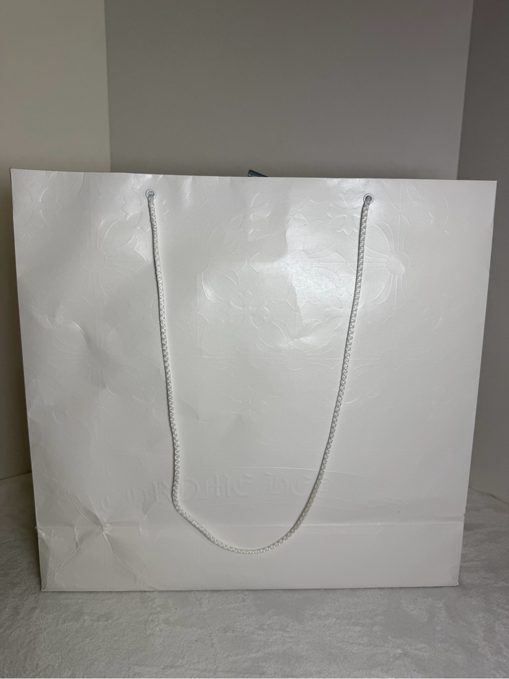 Chrome Hearts White Floral Embossed Shopping Bag Size Large